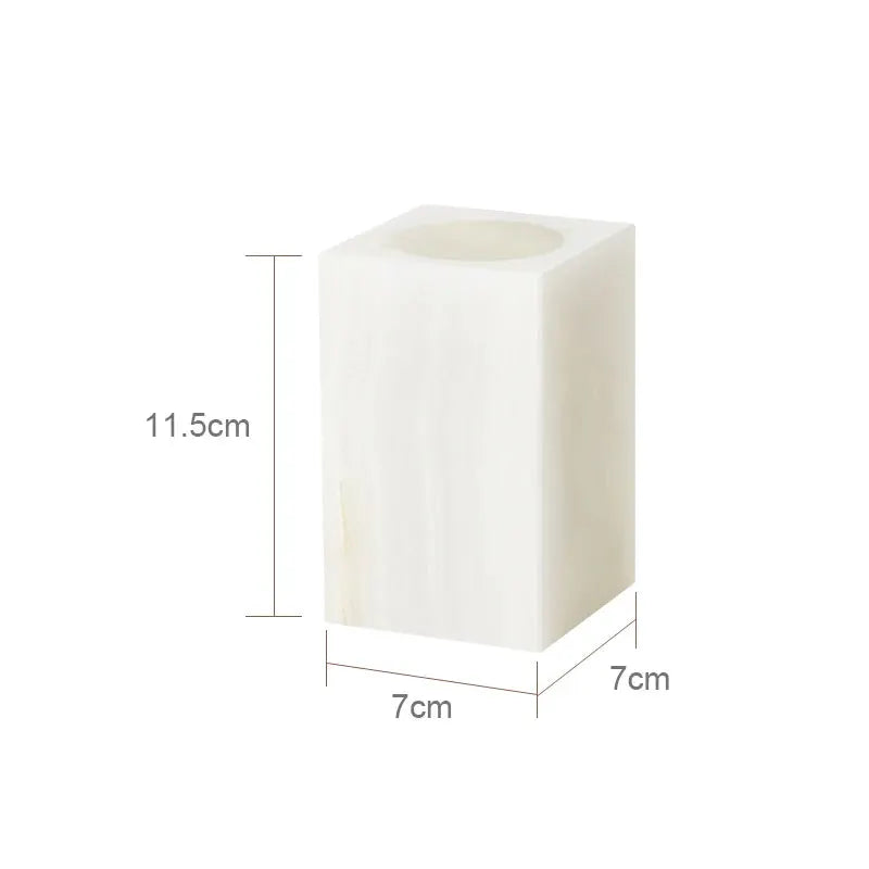 White onyx marble bathroom accessory cube, 7x7x11.5 cm