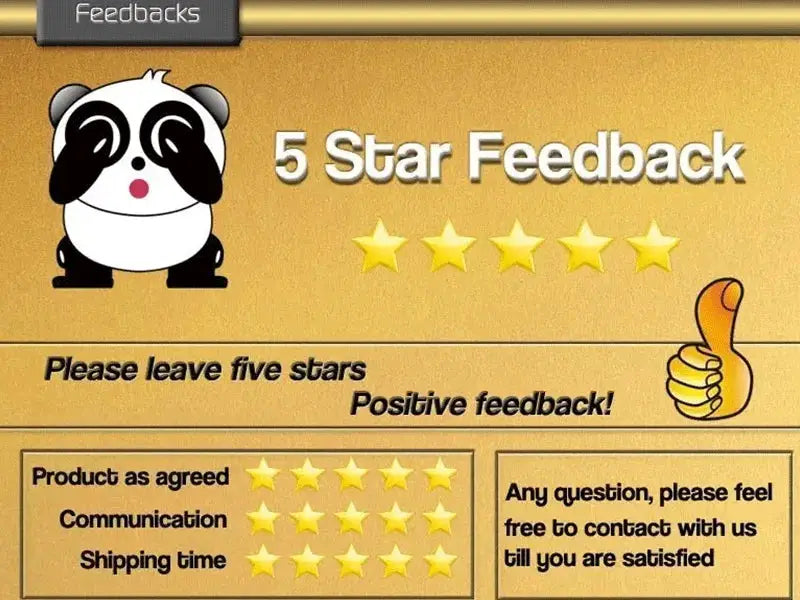 Summer men's polo shirt by Simples Market 5-star feedback banner with panda and thumbs up