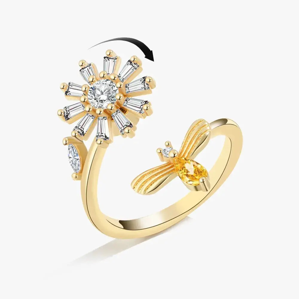 SMJEL Fidget Spinner Ring for Women Crystal Flower Eye Butterfly Animal Motifs Stress Relief Wedding Jewelry