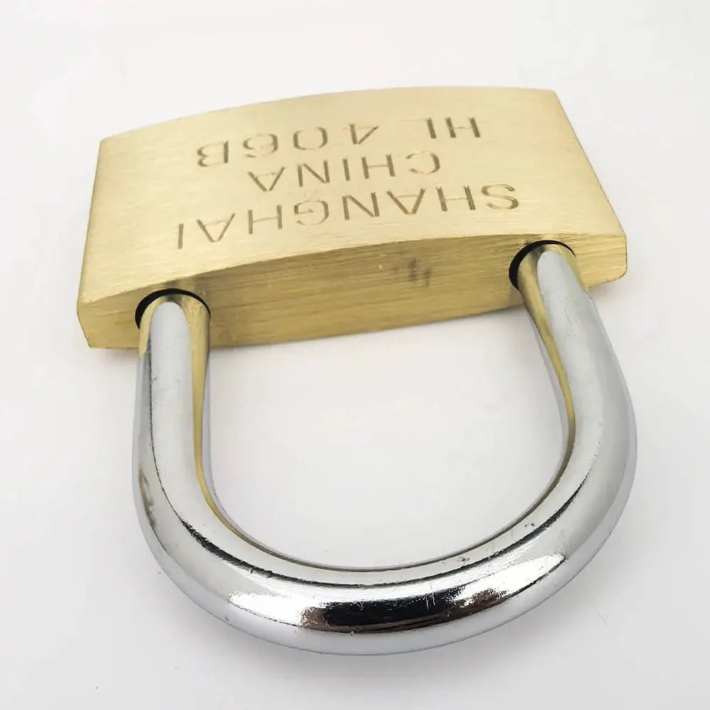 Brass padlock with silver shackle, compact luggage lock