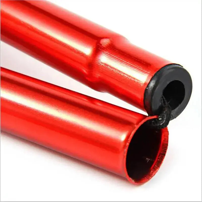 Telescopic walking stick red aluminum alloy trekking pole; two red tubes with black end caps