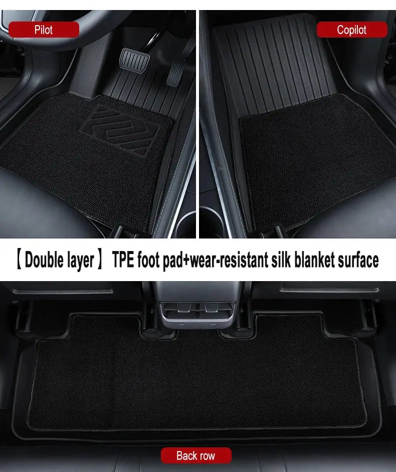 Tesla Model Y floor mats set by Simples Market, black TPE, 2025+ Juniper Premium, 3-piece front and rear mats