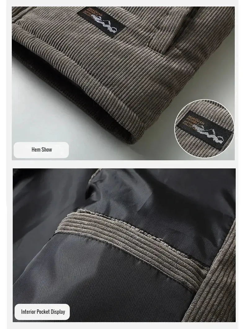 Padded corduroy sleeveless vest for men by Simples Market with zipper, brown ribbed fabric, warm winter waistcoat