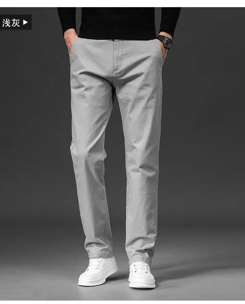 Men's straight-fit cotton-stretch chinos in khaki by Simples Market