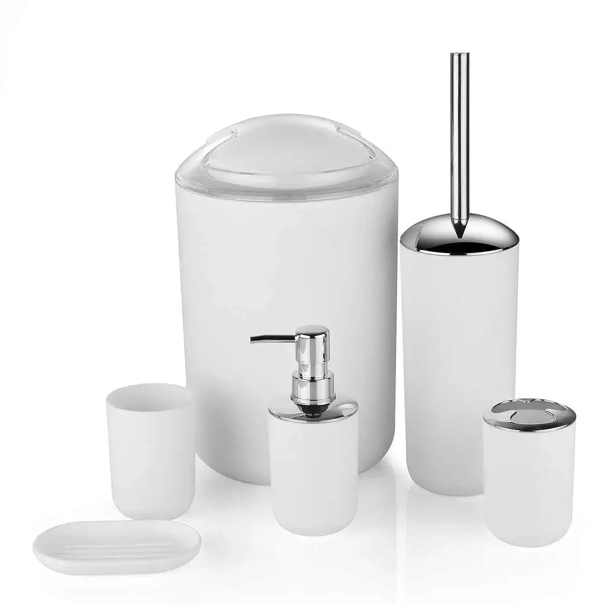 Simples Market luxury bathroom set, white with chrome accents, 6pc
