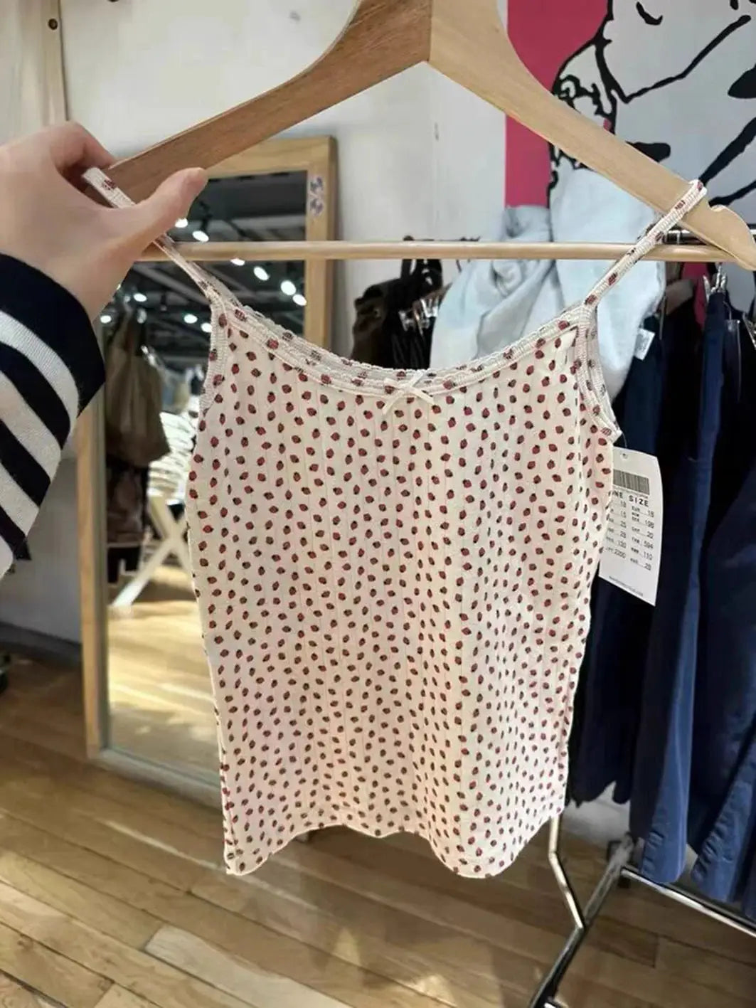 Strawberry Print Vest And Shorts Set For Women Eyelet Bow Tank Top