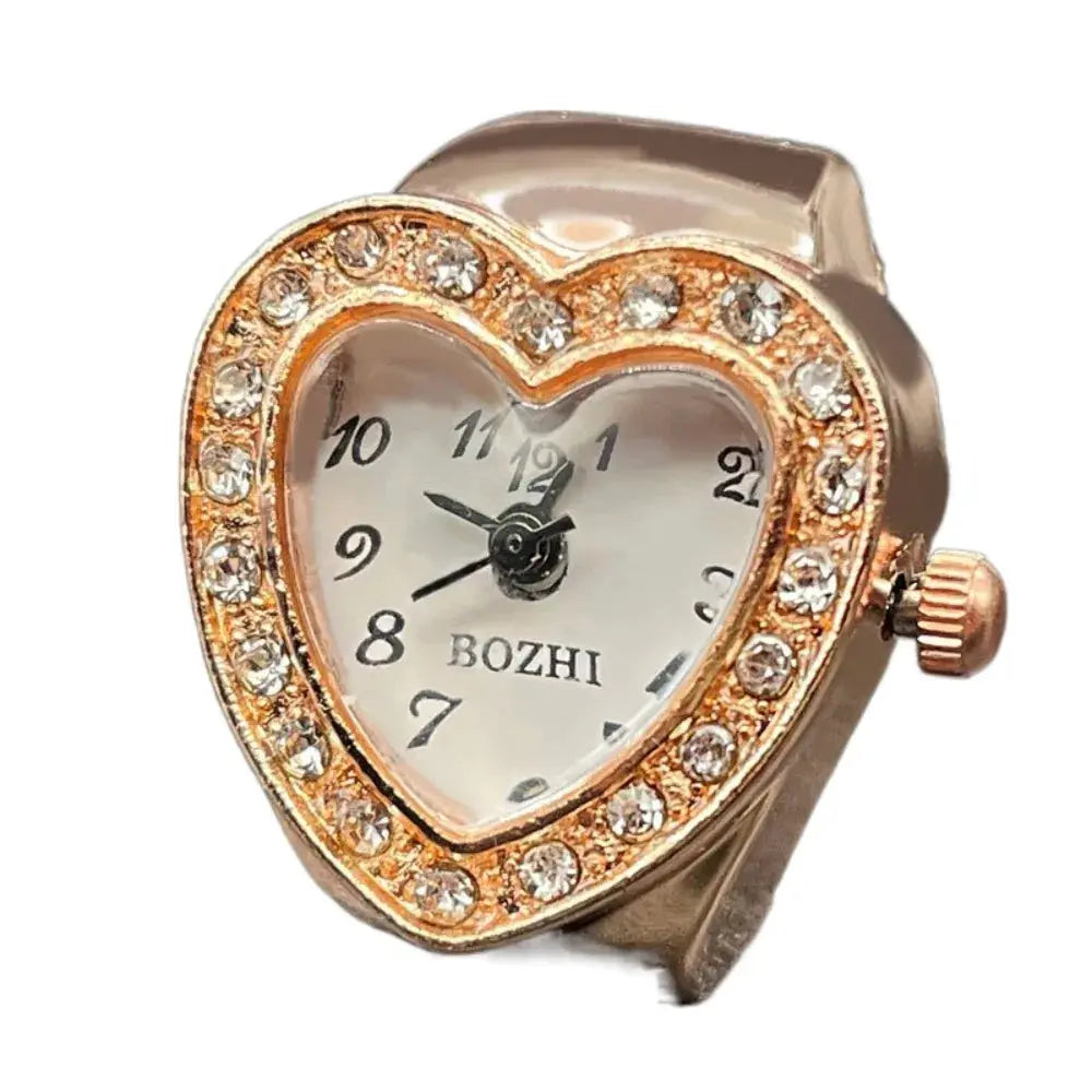 RetroPulse Heart Ring Watch With Adjustable Elastic Strap For Finger Sizes And Vintage Punk Roman Quartz Movement