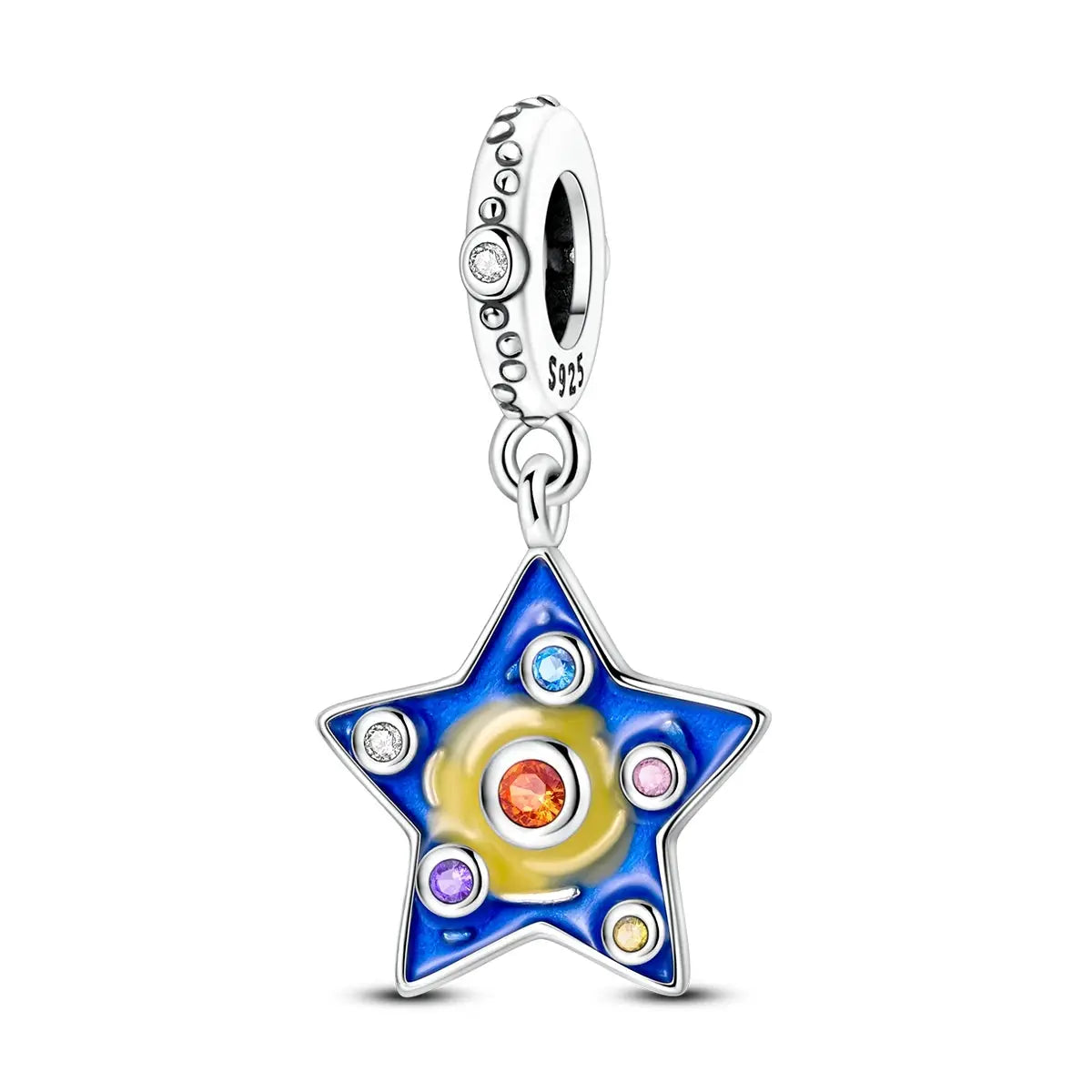 Van Gogh Starry Night star charm in sterling silver with blue enamel and colored gems for bracelet DIY jewelry