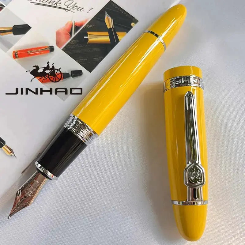 Jinhao 159 yellow fountain pen with silver trim and converter, two-piece set