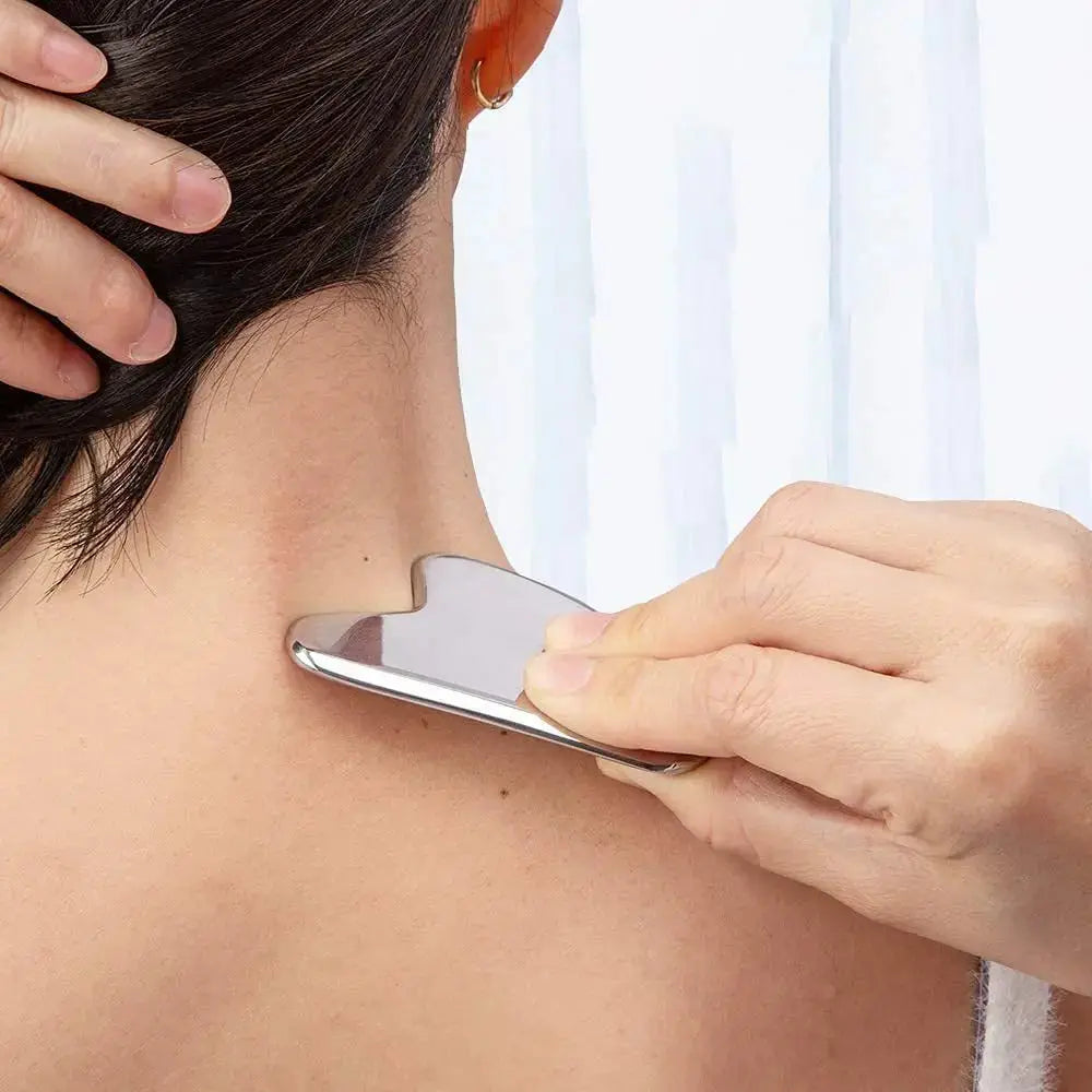 Dermaluxe Stainless Steel Gua Sha Scraper Massager For Face Neck And Body Ergonomic 304 Medical Grade Tool