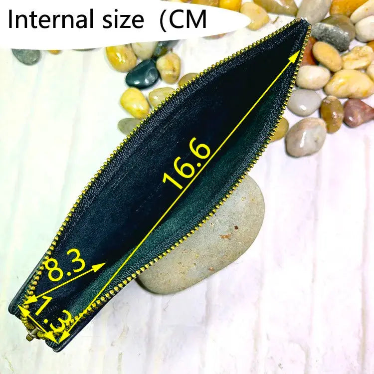 Mini zipper waist bag by Simples Market in black leather; belt-pack for ID, passport and phone, 16.6×8.3×1.3 cm