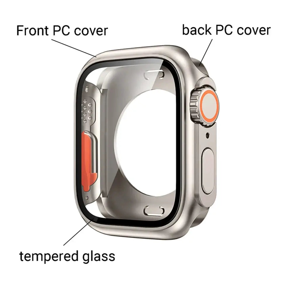Apple Watch bumper case with front/back PC covers and tempered glass screen protector by Simples Market