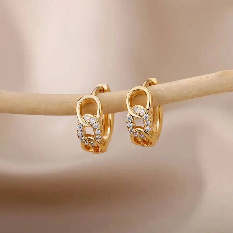 Zircon Star Hoop Earrings For Women Stainless Steel Gold Color Huggie Earrings Trendy Wedding Jewelry