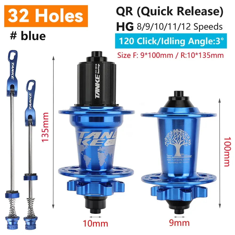TanKe 120 Click MTB Front Rear Hub 120 Engagement 6 Bearings Thru Axle HG 8 9 10 11 12 Speed Disc Brake 28 32 36 Holes