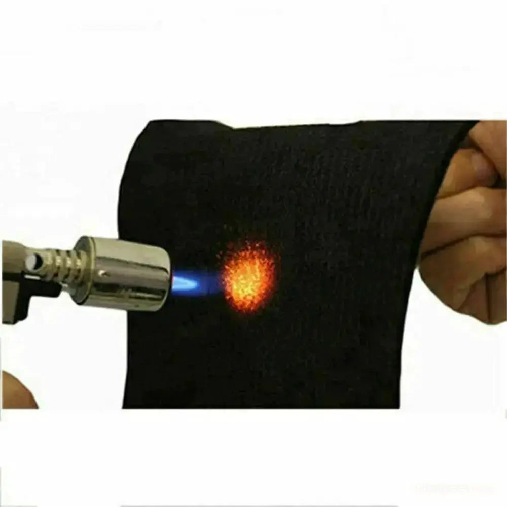 Fireproof welding blanket, black insulation pad for high-temperature protection.