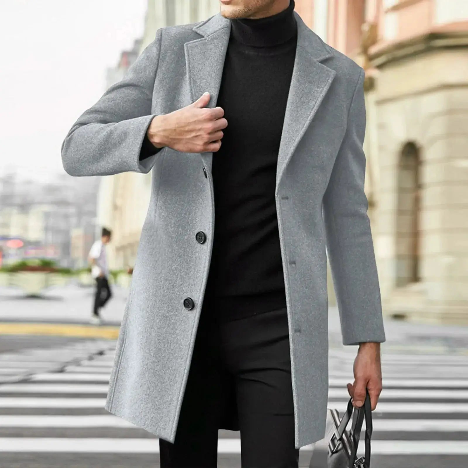 Men's gray wool-blend trench coat by Simples Market, urban street outerwear