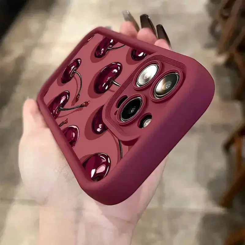 CherryLux Wine Red Cherry Print Iphone Case Soft TPU Shock Absorption For Durable Protection