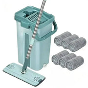Simples Market flat squeeze mop with bucket and 6 gray microfiber pads for hardwood & laminate floors