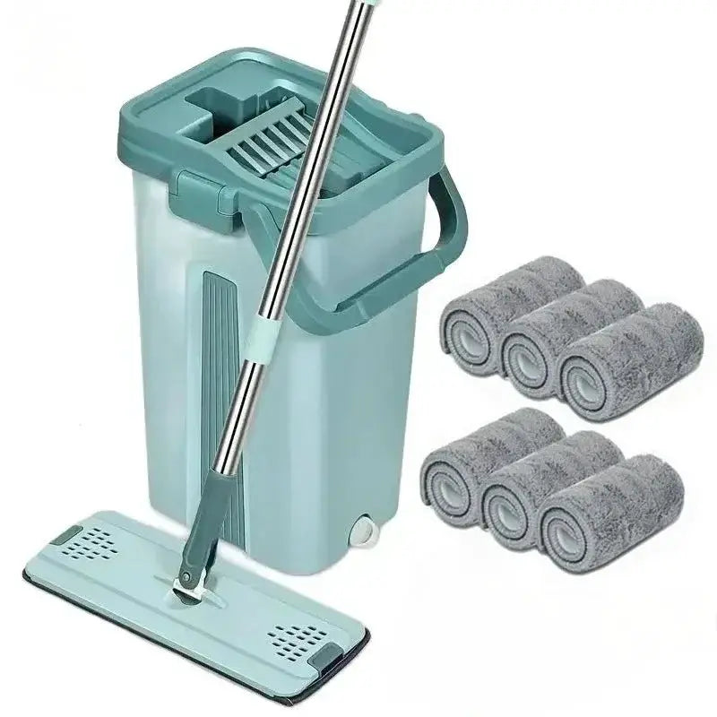 Simples Market flat squeeze mop with bucket and 6 gray microfiber pads for hardwood & laminate floors