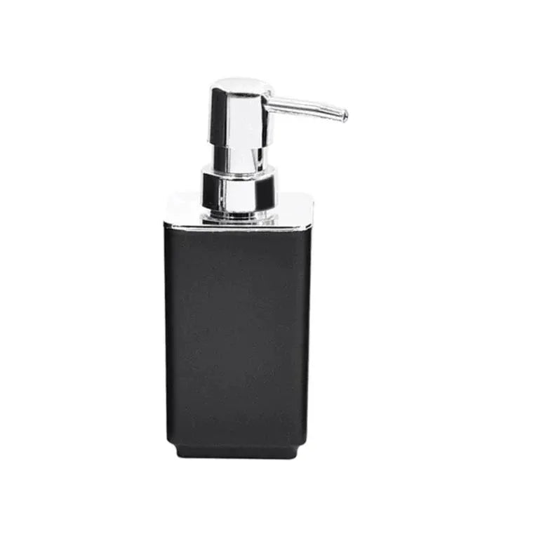 Soap dispenser bottle by Simples Market, black rectangular body with chrome pump