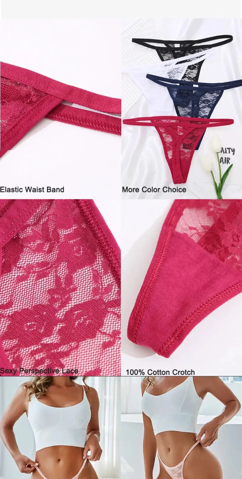 Simples Market 5-piece lace thong panties set in assorted colors with floral lace