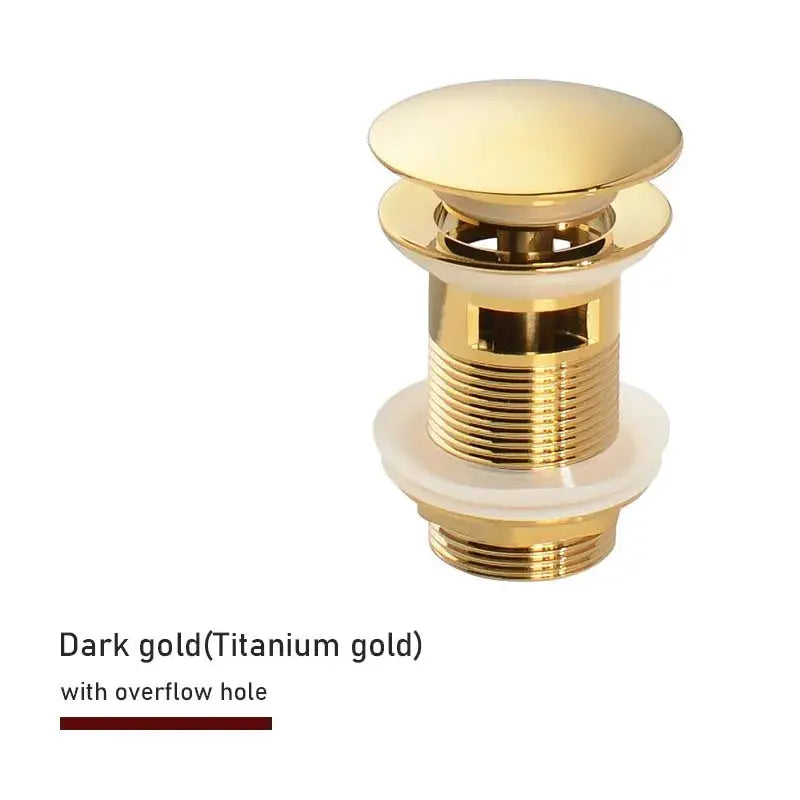 Bathroom sink push-down pop-up drain in dark gold (titanium gold) finish with overflow hole