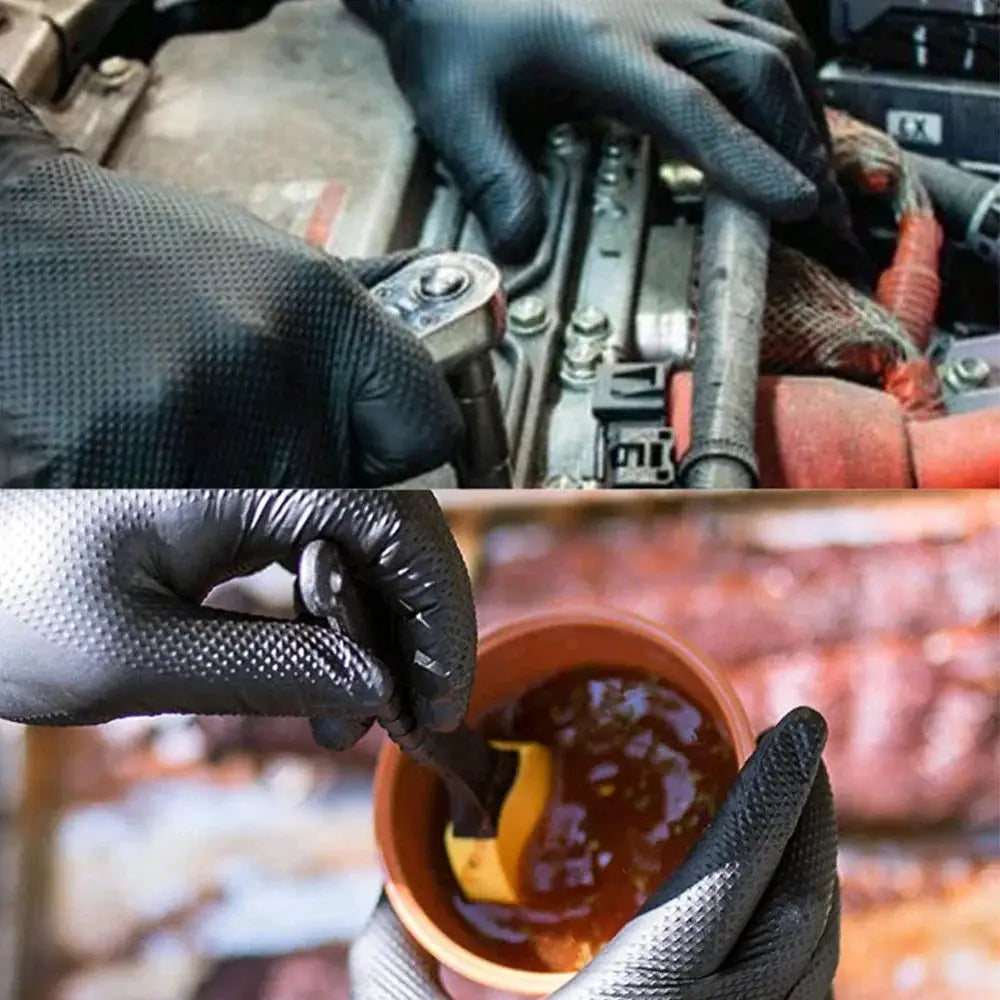Pair of heavy-duty nitrile gloves, 8mil black with textured grip from Simples Market for mechanic and home use