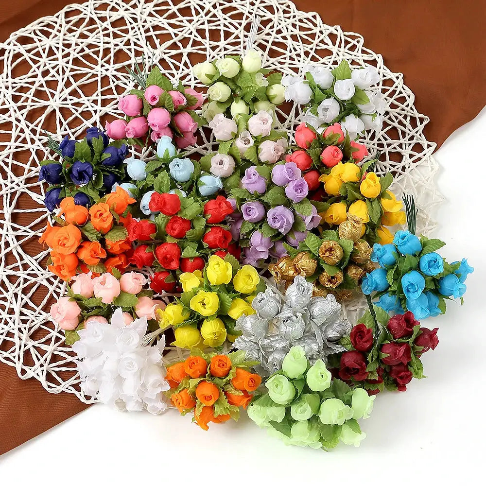 12 Pieces Mini Artificial Rose Bouquet Silk Roses for Home Decor and Wedding Decor Craft Wreath Gift
