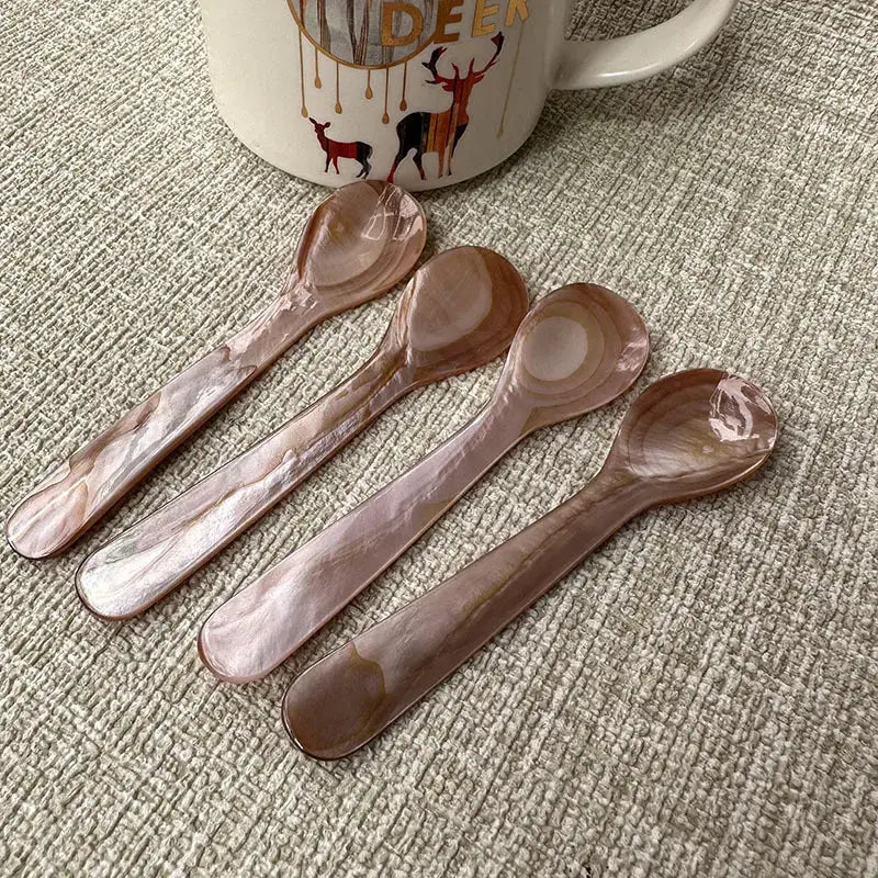 11cm Natural Shell Ice Spoon Mother of Pearl Seashells Stirring Teaspoon for Ice Cream Coffee Caviar Crafts Kitchen Tool