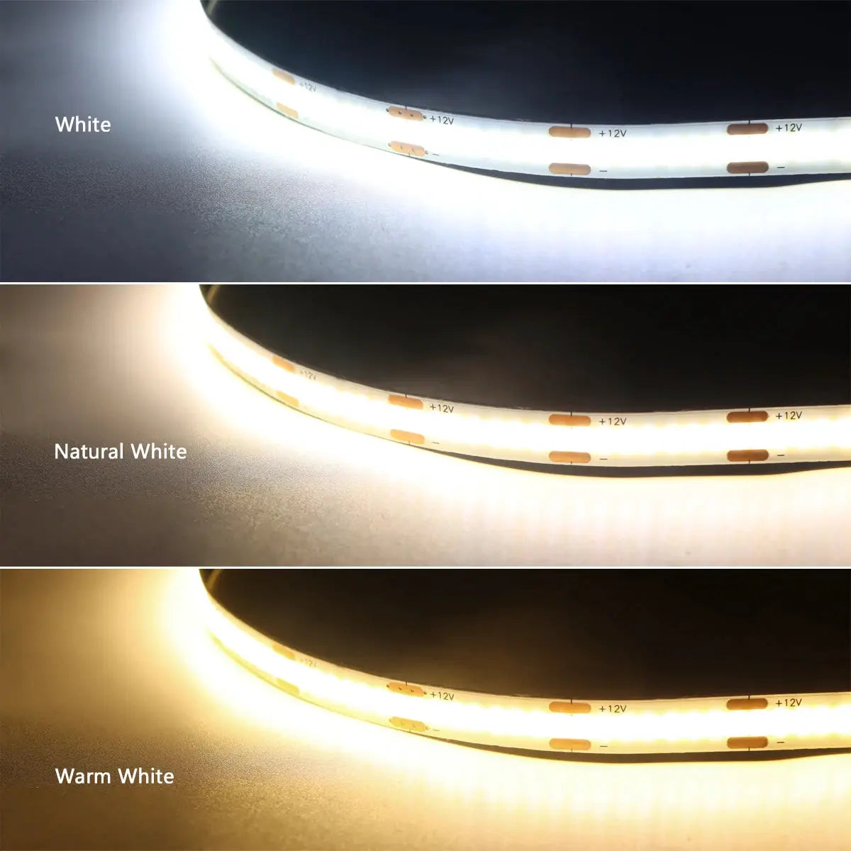 Under-cabinet COB LED strip light by Simples Market with touch sensor, dimmable, white, natural white, and warm white.