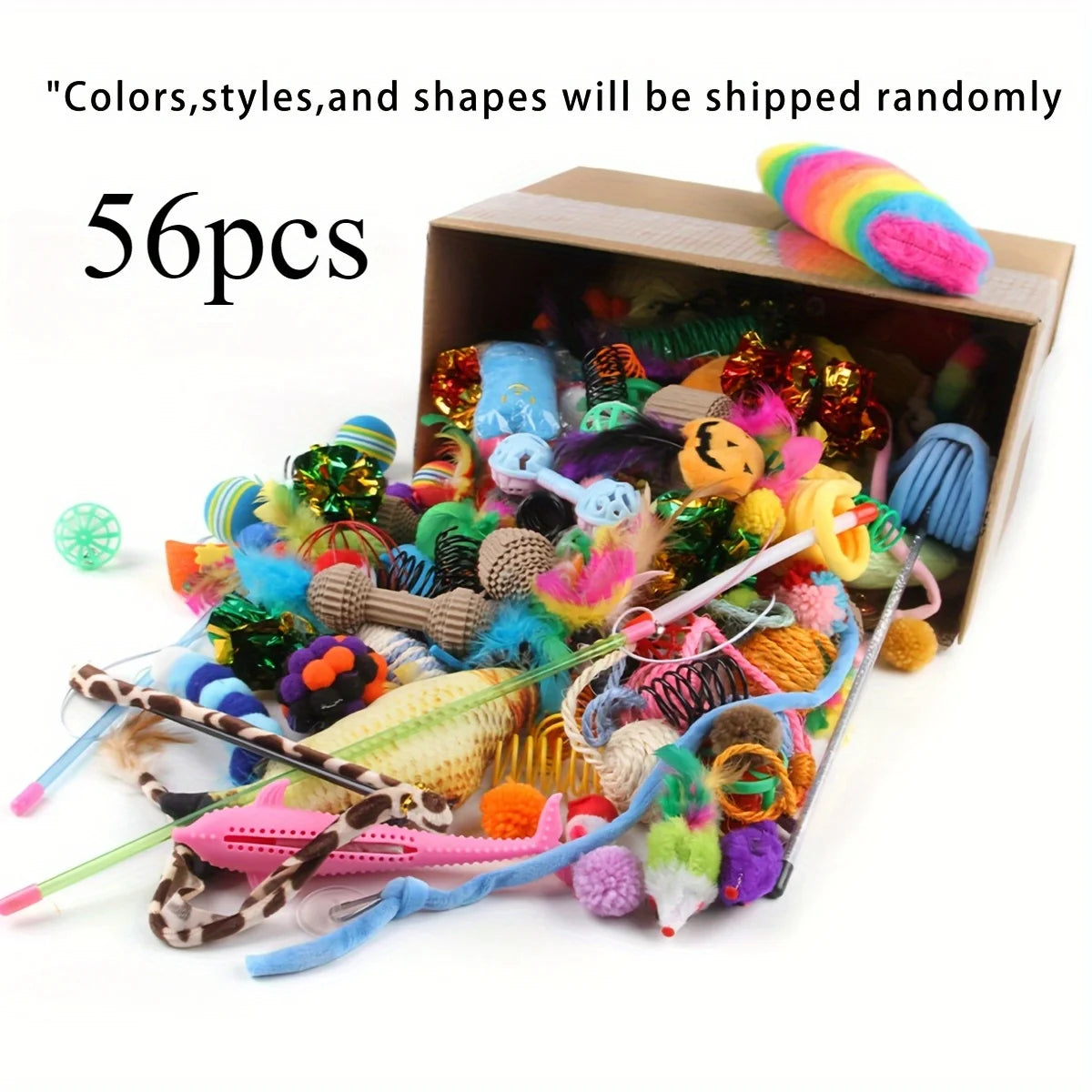 Cat Toys Mixed Pack 56 28 14 Plastic and Plush for Multi Cat Play
