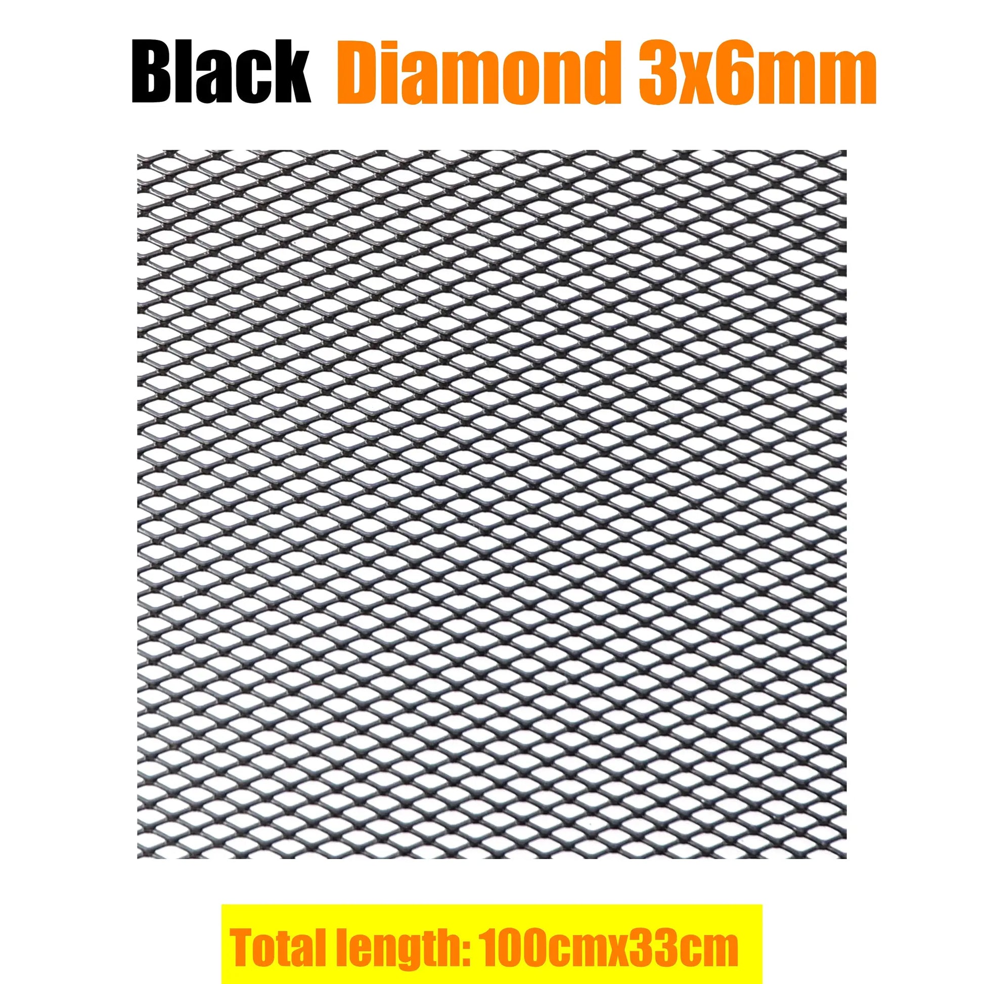Simples Market aluminium racing car bumper grille mesh, black diamond 3x6mm pattern, 100x33cm