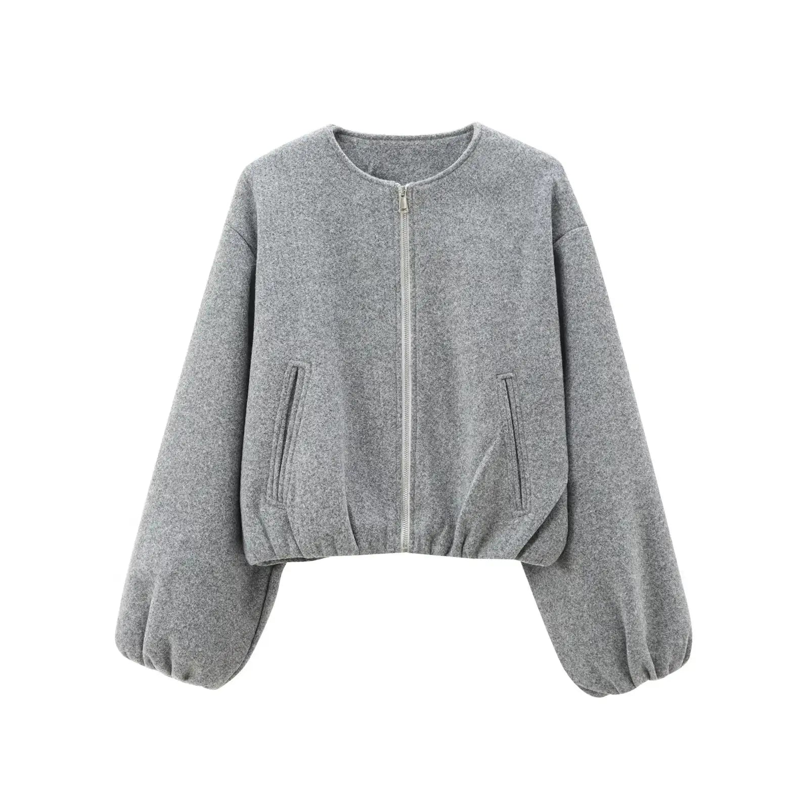 Womens Black Cropped Bomber Jacket With Zipper Varsity Style For Autumn And Winter Warmth Polyester