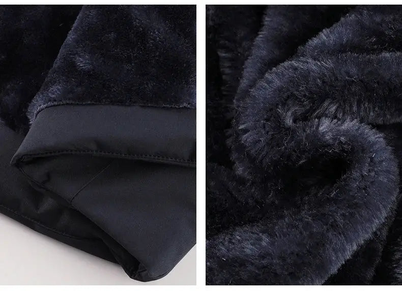 Simples Market winter men’s waterproof parka coat with black outer shell and navy faux-fur lining