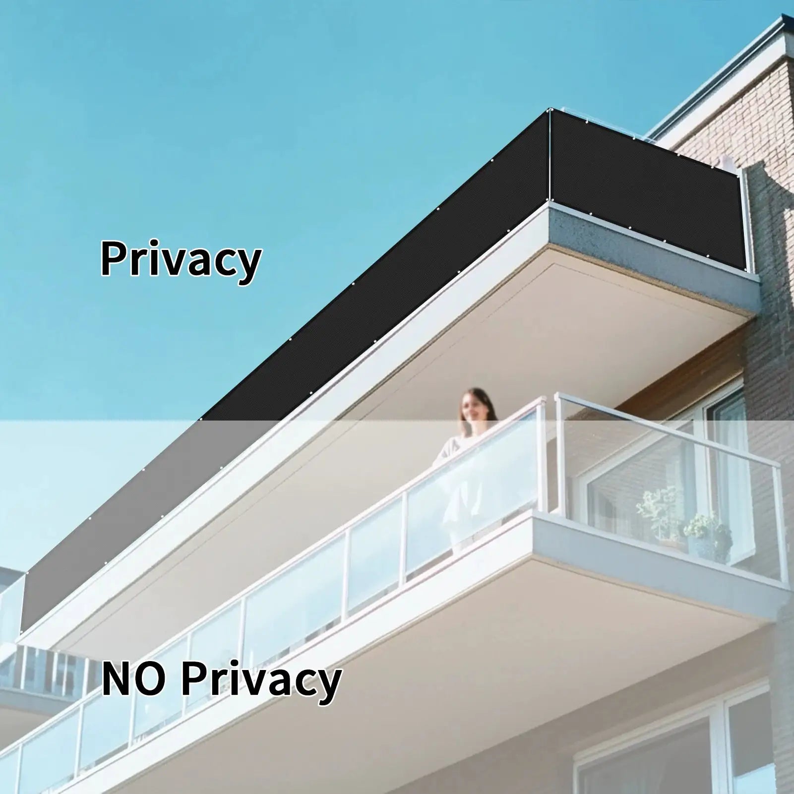 Simples Market waterproof sun shade cloth for outdoor balcony privacy screen with grommets; black panels (2-pack)