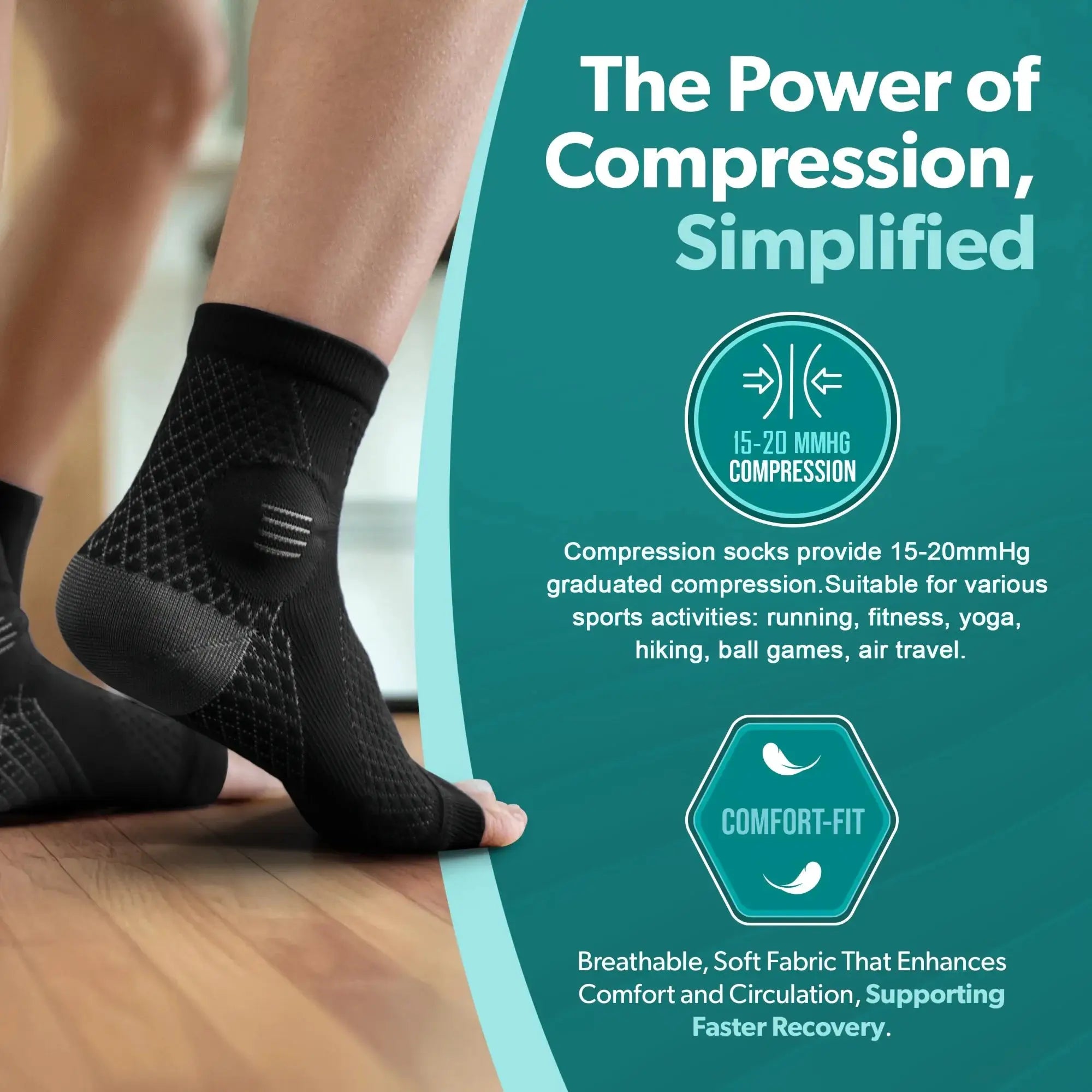 1 Pair Ankle Compression Socks Open Toe Foot Sleeves With Arch And Ankle Support For Neuropathy