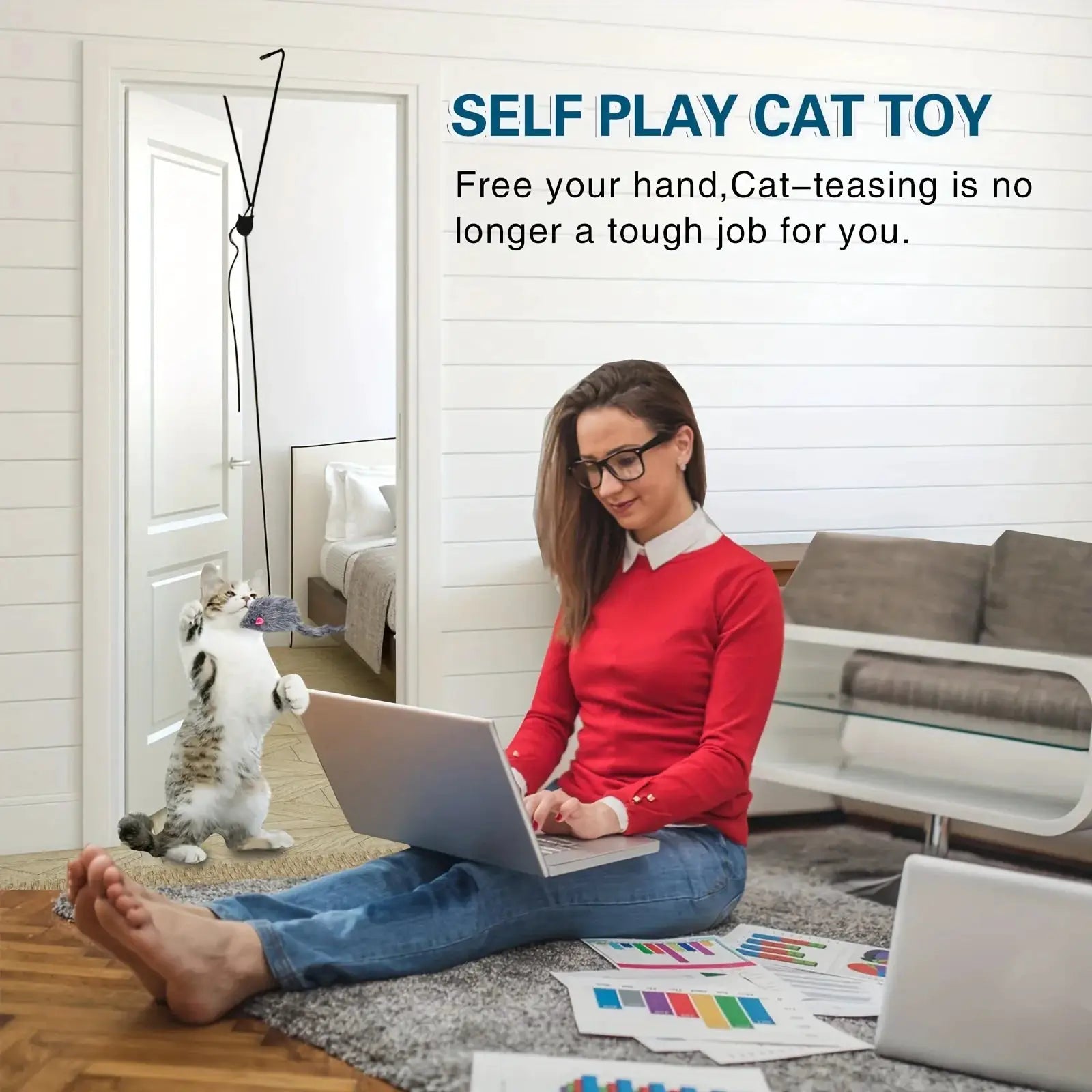 Door Hanging Cat Toy Stress Relief For Living Room Interactive Kitten Toy Easy Install