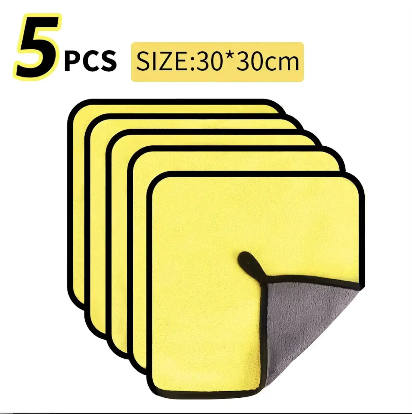 Simples Market 5-piece yellow microfiber car towels, double-layer, 30x30 cm for windows and mirrors
