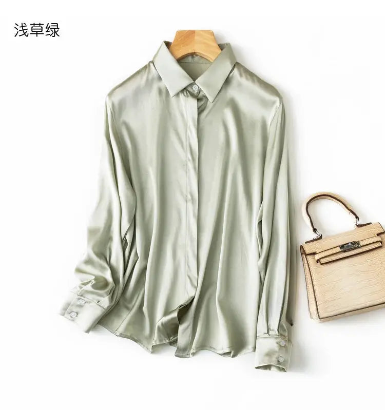 Tajiyane Women's Mulberry Silk Blend Long Sleeve Office Blouse