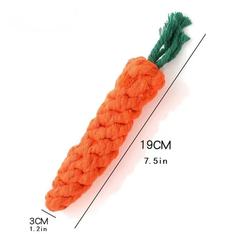 Simples Market 1pc carrot-shaped dog and cat knot rope toy, orange cotton rope with green frayed end, 19 cm long
