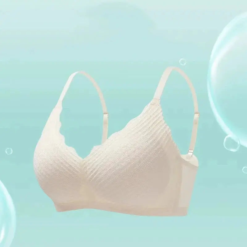 Beige seamless lace bra for women with adjustable straps