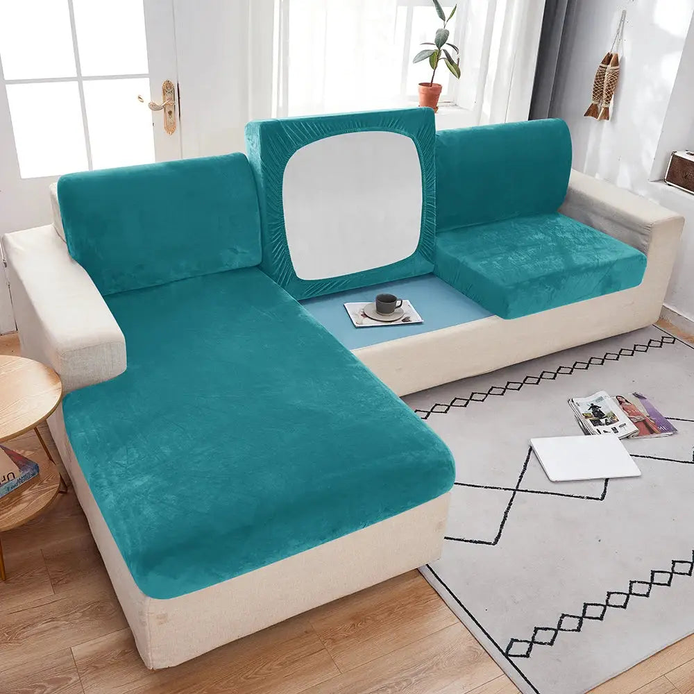 1pc plush sofa slipcover by Simples Market, teal anti-slip elastic couch cover for living room