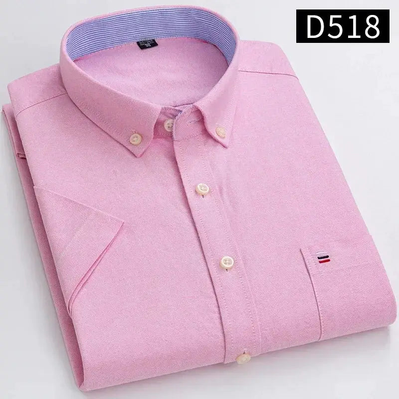 Pink 100% cotton men's oxford shirt, button-down collar with blue striped inner, pocket with small flag logo