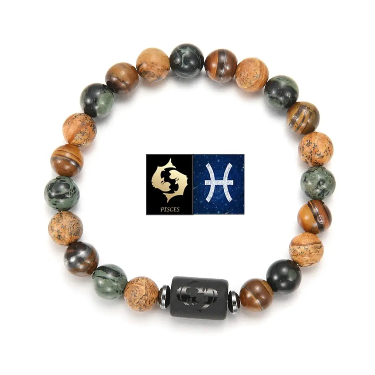 Natural Stone Tiger Eye Picture Jasper Round Beads 12 Constellations Unisex Bracelet