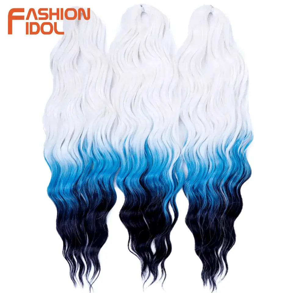Anna Hair synthetic loose deep wave braiding extensions, 24in, ombre white-to-blue-to-black, set of 3, Simples Market