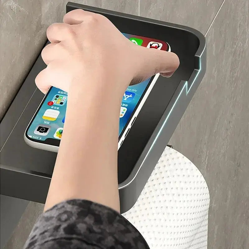 Plastic Wall Mounted Storage Rack Toilet Paper Holder Kitchen Towel And Phone Organizer For Bathroom