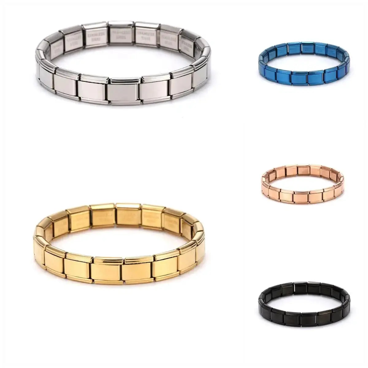 Yupsk Trendy Square Italy Stainless Steel Bracelets For Women And Men Hip Hop Metal Modules Stretchable Gift Jewelry