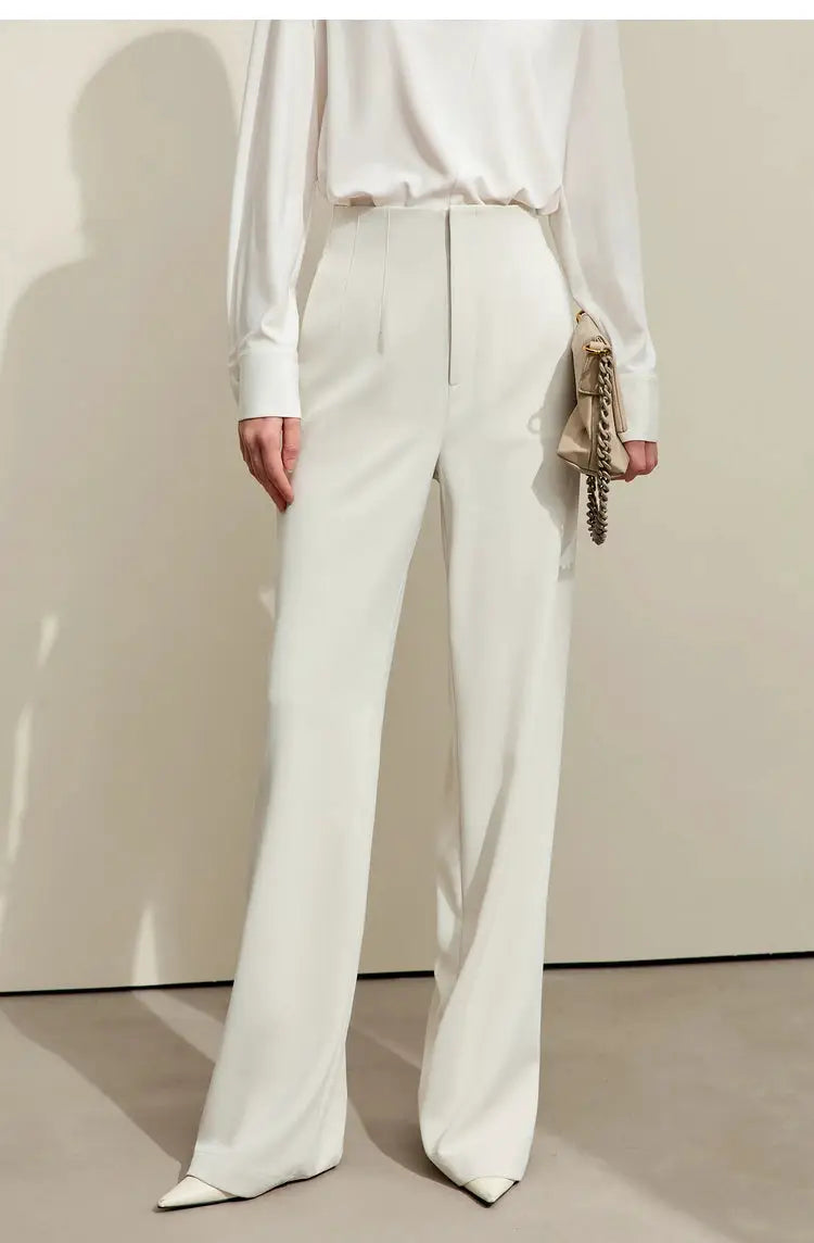 AMII Minimalism cream wide-leg high-waisted pants, office-ready solid color for professional and everyday outfits