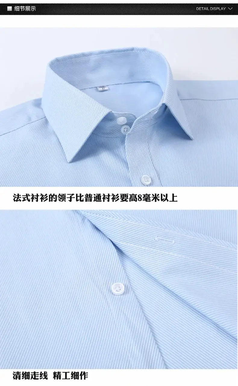 Men's light-blue slim-fit dress shirt with classic collar and button placket