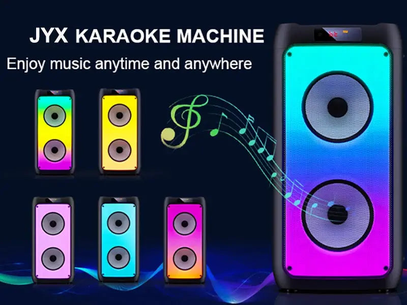 T10-T wireless Bluetooth karaoke speaker with RGB LED panel, 5 colorful satellite speakers and 2 microphones